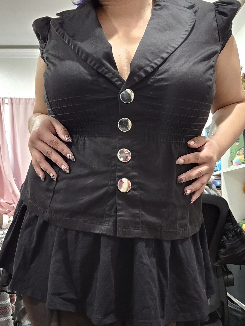 Black Button Up Peplum Top